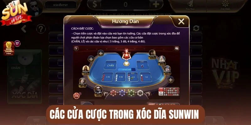 Các cửa cược trong Xóc dĩa Sunwin