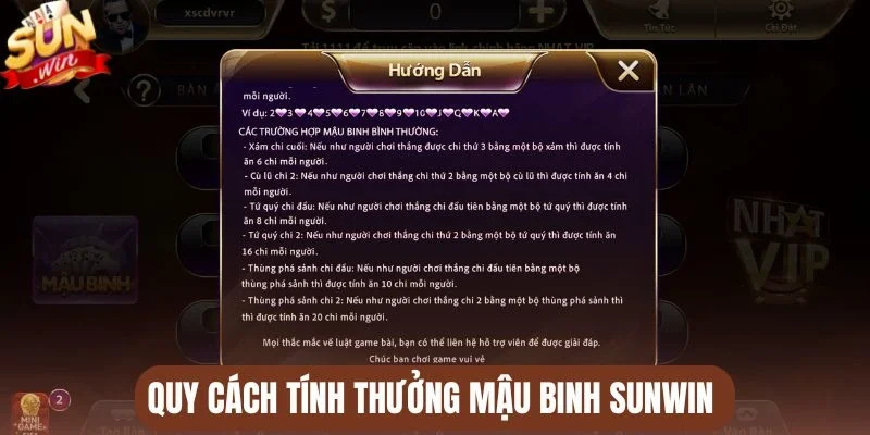 Quy cách tính thưởng Mậu binh Sunwin