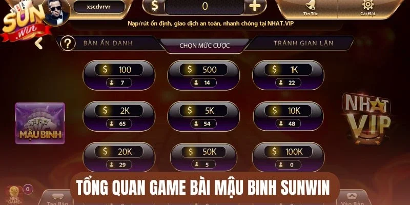 Tổng quan game bài Mậu binh Sunwin